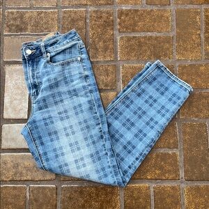 American Eagle Outfitters Blue Plaid Mom Straight Jean